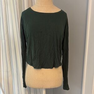 Women's Dark Green sleep set shortie pajamas with Long Sleeve Top